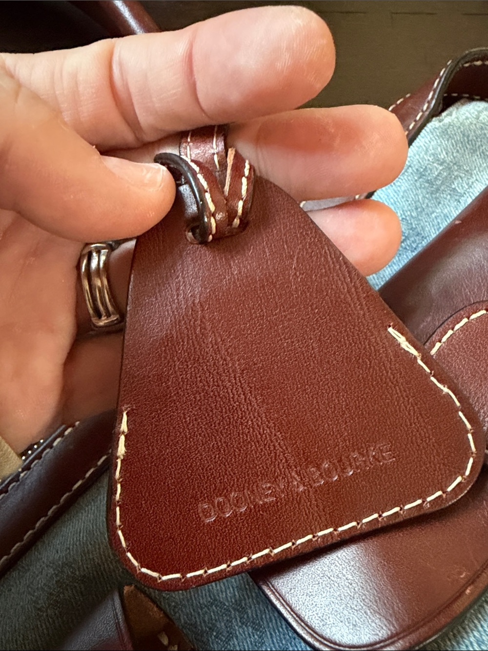 Dooney & Bourke Blue Canvas and Brown Leather Shoulder Bag - Picture 2 of 12